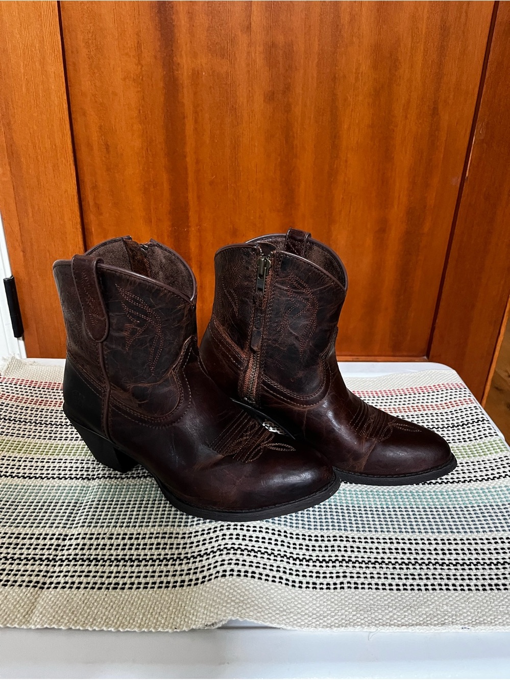 Ariat Brown Leather Western Ankle Boots with Side Zipper